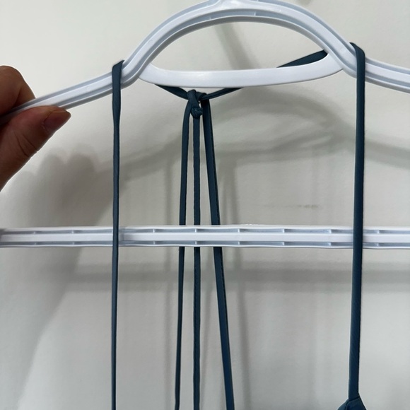 Fourteenth Place Satin Feel Blue Slip Wrap Dress - Picture 10 of 11